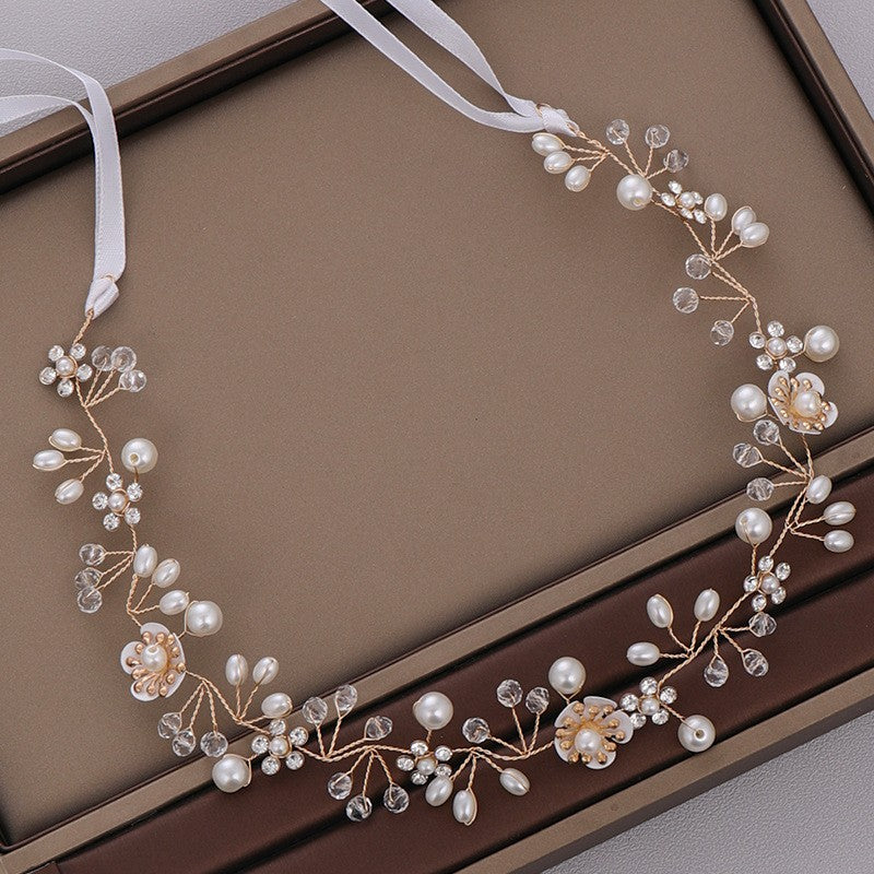 Faux Pearl Headband with Veil Wedding Bridal Headwear