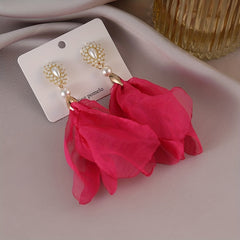 Pearl & Chiffon Drop Earrings - Fashionable Jewelry for Women