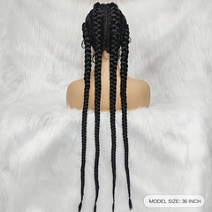 Long Box Cornrow Braided Lace Front Wig Synthetic With Baby Hair
