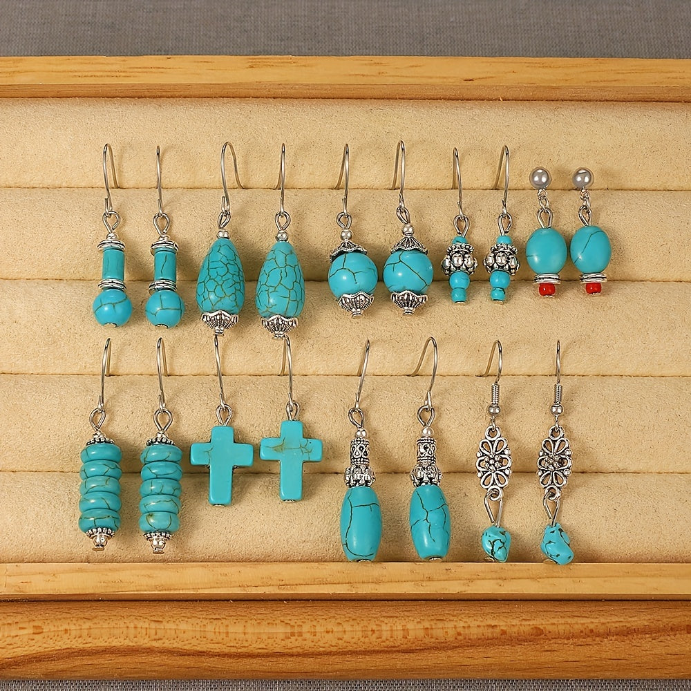 Turquoise Bohemian Hook Earrings Silver Plated Jewelry