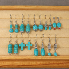 Turquoise Bohemian Hook Earrings Silver Plated Jewelry
