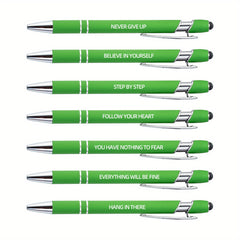 7pcs Metal Ballpoint Pen Inspirational Quotes Touch Screen 2n1 Ink