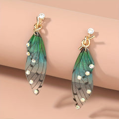 Resin Butterfly Wings Dangle Earrings with Rhinestone Decor