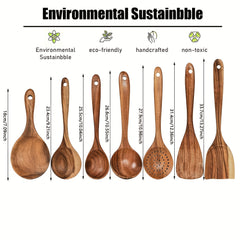 7pcs Teak Wooden Spoons Kitchen Utensils Set
