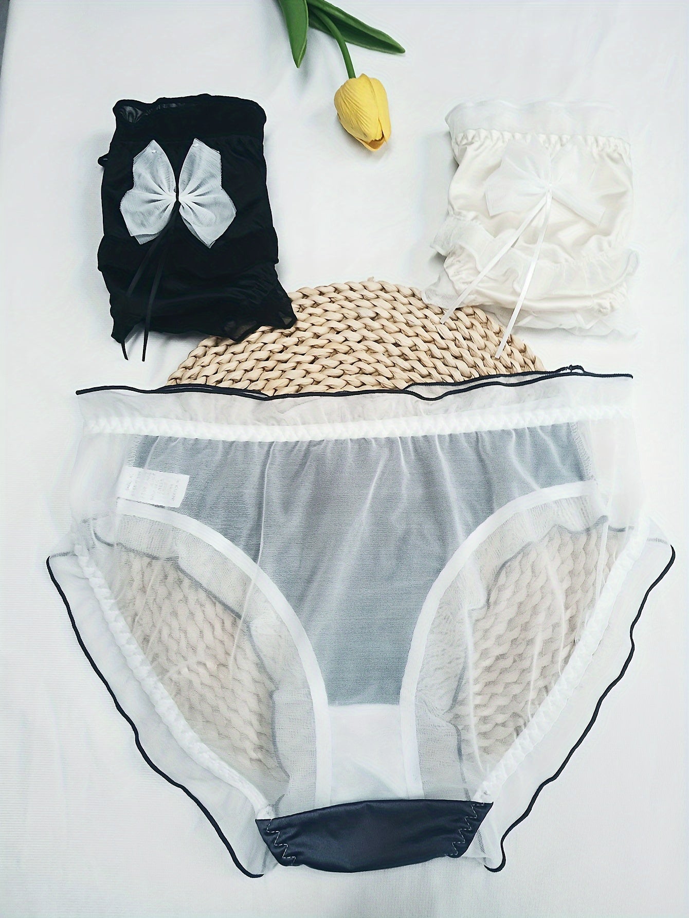 3pcs Contrast Mesh Briefs Comfy & Breathable Intimates Panties