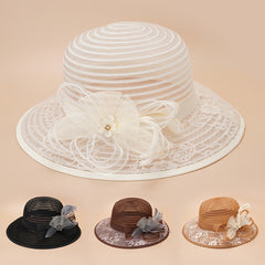 Breathable Mesh Sun Hats Wide Brim 3D Flower Lace Women's Dress Beach Hats