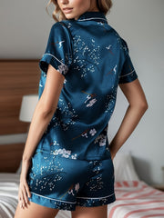 Floral Print Pajama Set Short Sleeve Top & Shorts Women's Sleepwear