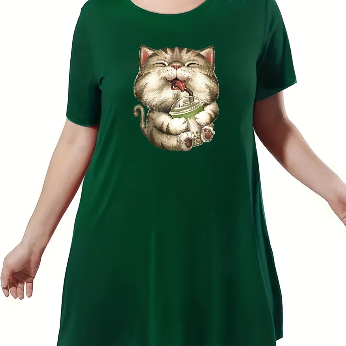  Cat Print Short Sleeve Tee Nightdress