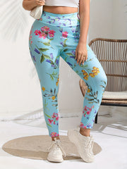  Casual Leggings Women's Plus Floral Print High Rise Leggings