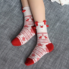 3 Pairs Elk Pattern Socks Comfy Christmas Mid Tube Women's Stockings