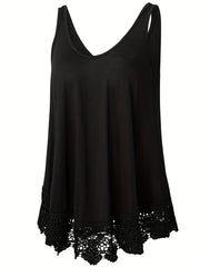  Solid Lace Trim Tank Top