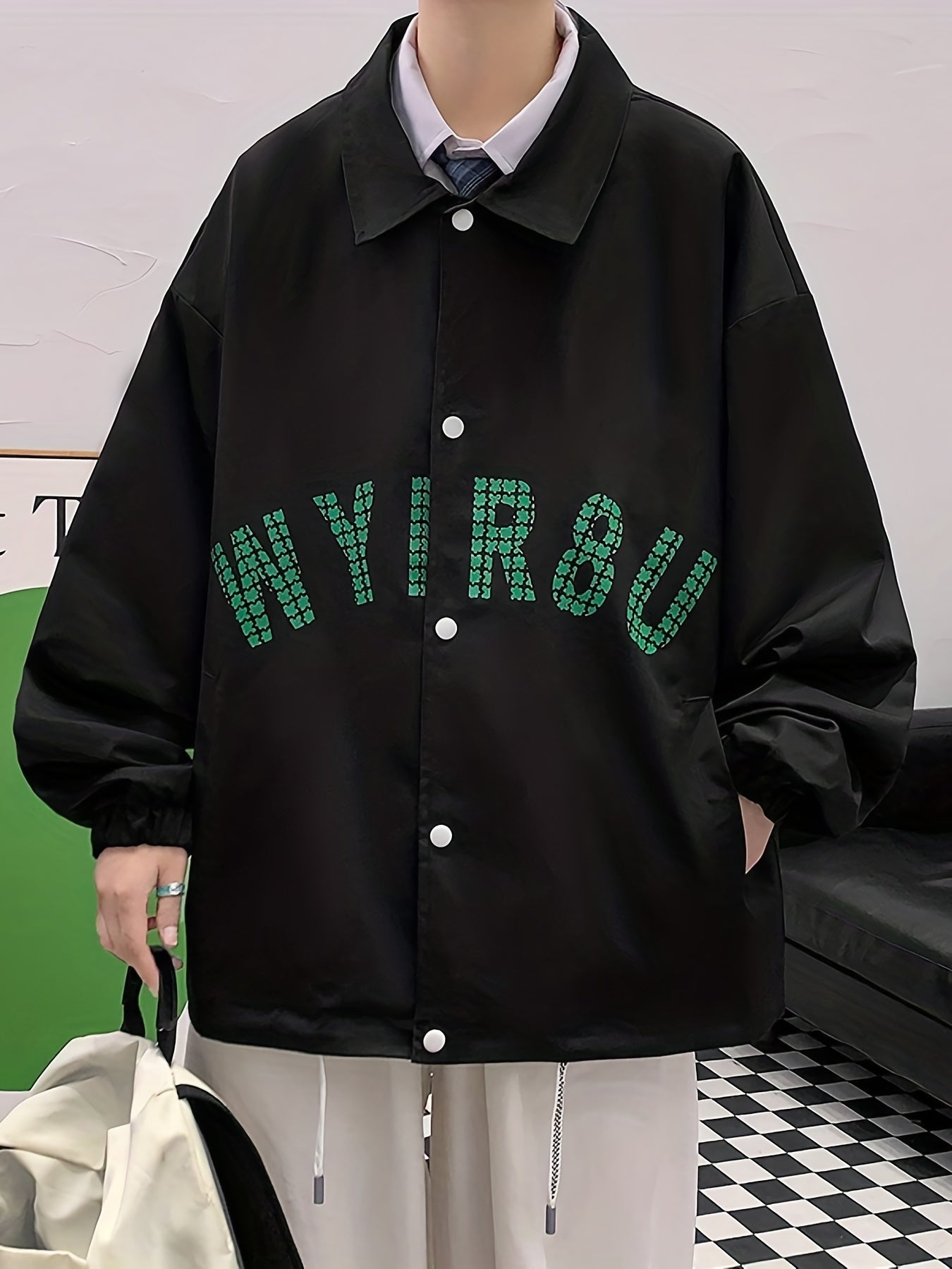 Men's Letter Print Lapel Stylish Coat Jackets