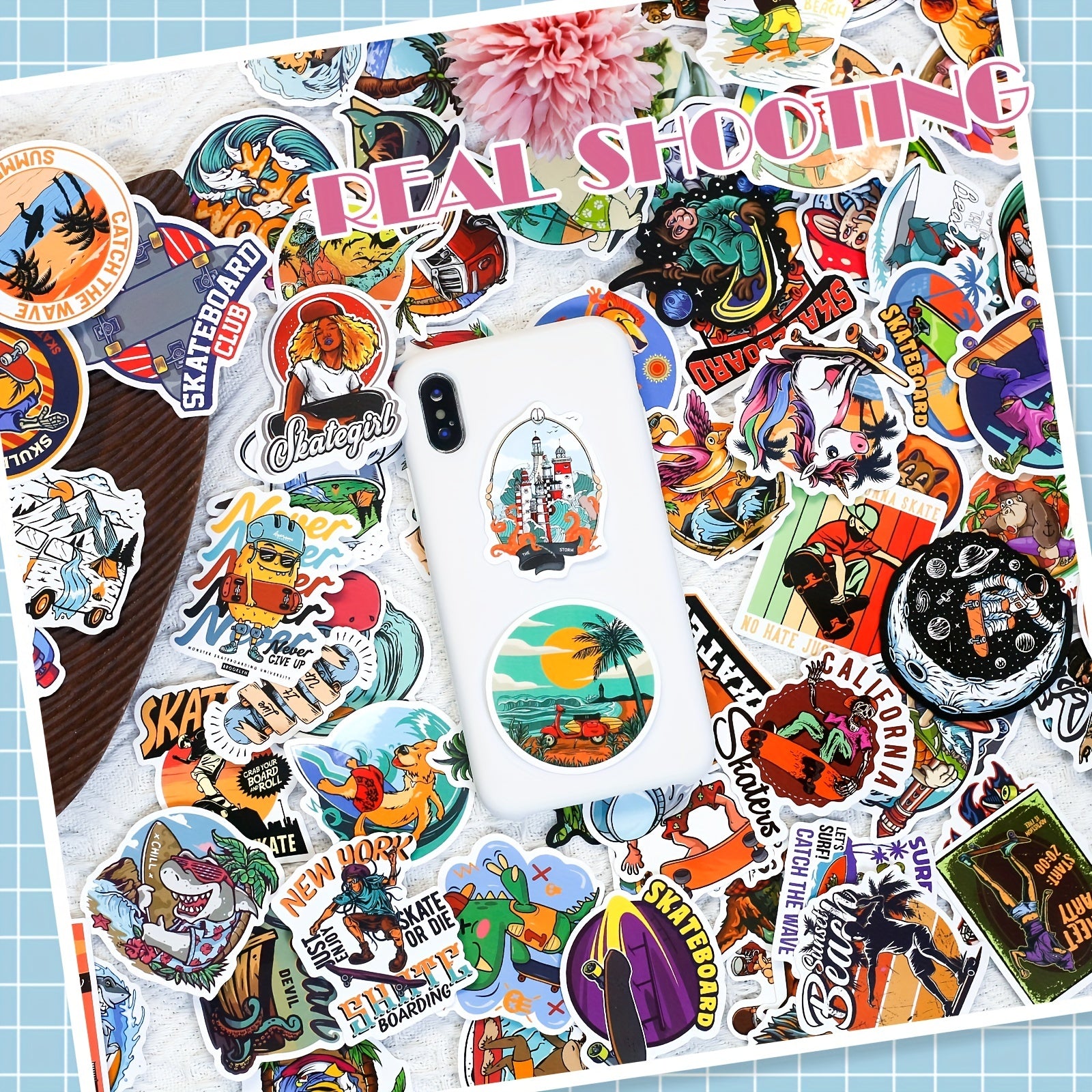 100pcs Beach Surfing Waterproof Vinyl Stickers for Water Bottles