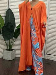 Plus Bat Sleeve V-Neck Top & Floral Pants Set