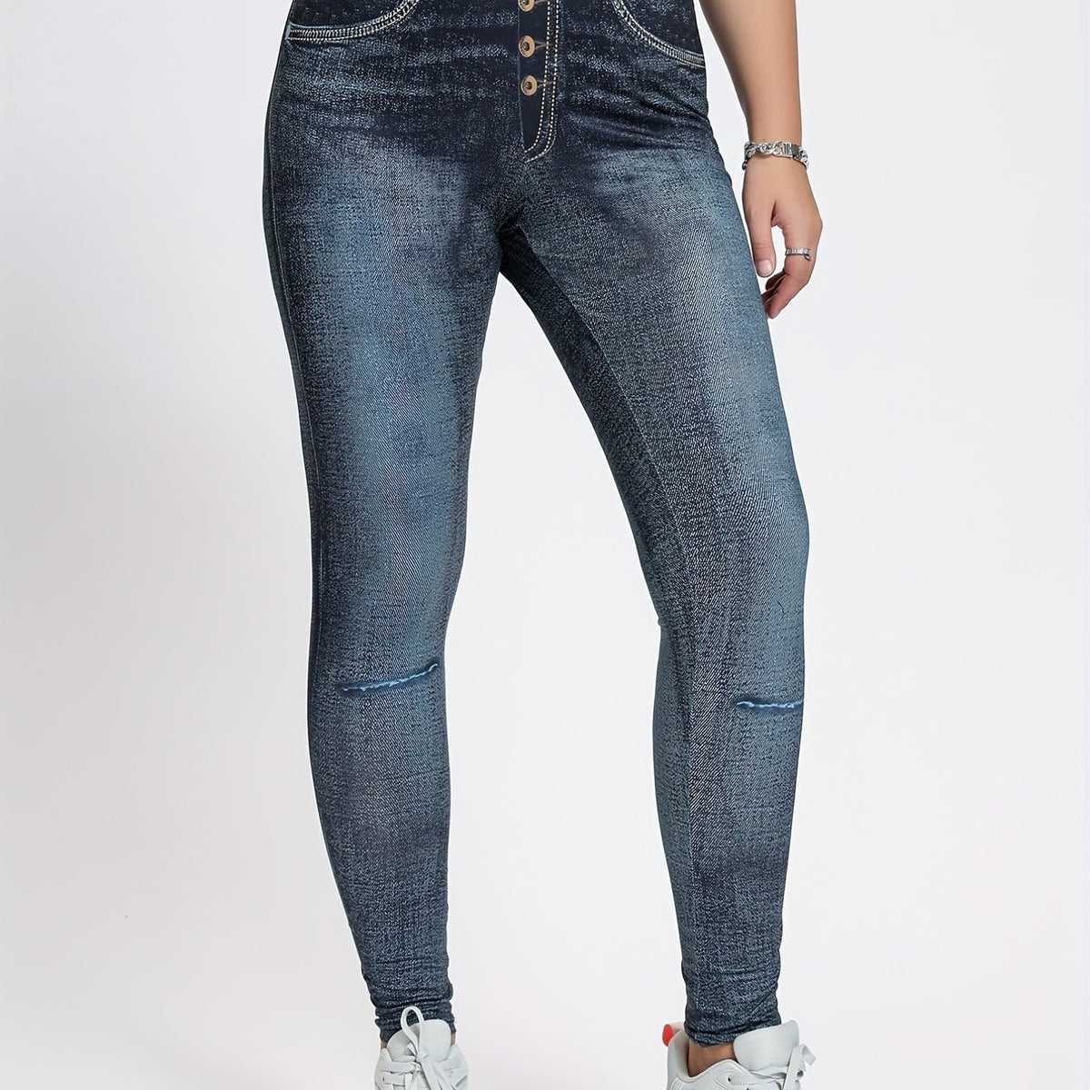 Denim Print Slim Pants Casual High Waist Long Length Pants