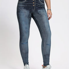 Denim Print Slim Pants Casual High Waist Long Length Pants