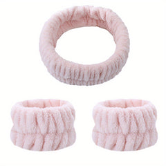 Plush Velvet Elastic Headband Wristband Set for Skincare Spa