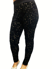 Women's Plus Golden Star Print High Rise Slim Fit Pants