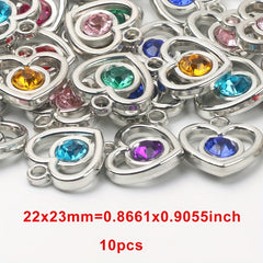10pcs Colorful Rhinestone Heart Shape Pendant for DIY Accessories