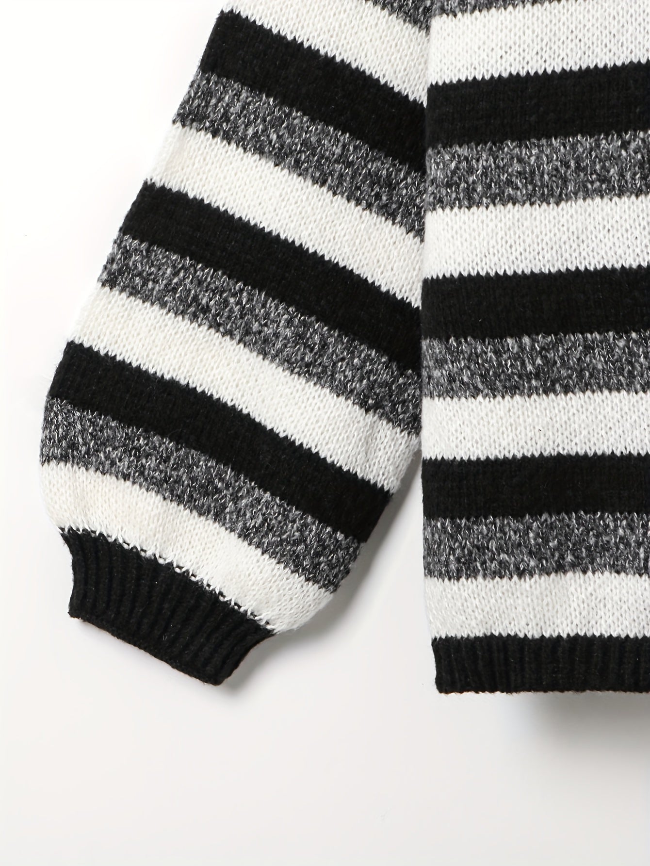  Colorblock Stripe Lantern Sleeve Cardigan