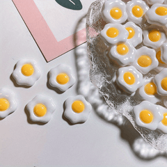 10pcs Poached Egg Resin Charms Hairpin Hair Ring Mobile Phone Decoration