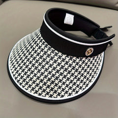 Houndstooth Visor Hat Wide Brim UV Protection Straw Sun Hat