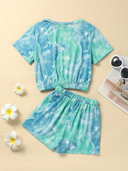 2pcs Toddler Girls Tie Dye Bow T Shirts & Shorts Set Kids Summer Clothes