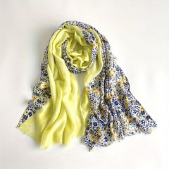 Dotted Flower Print Scarf Frayed Edge Boho Shawl