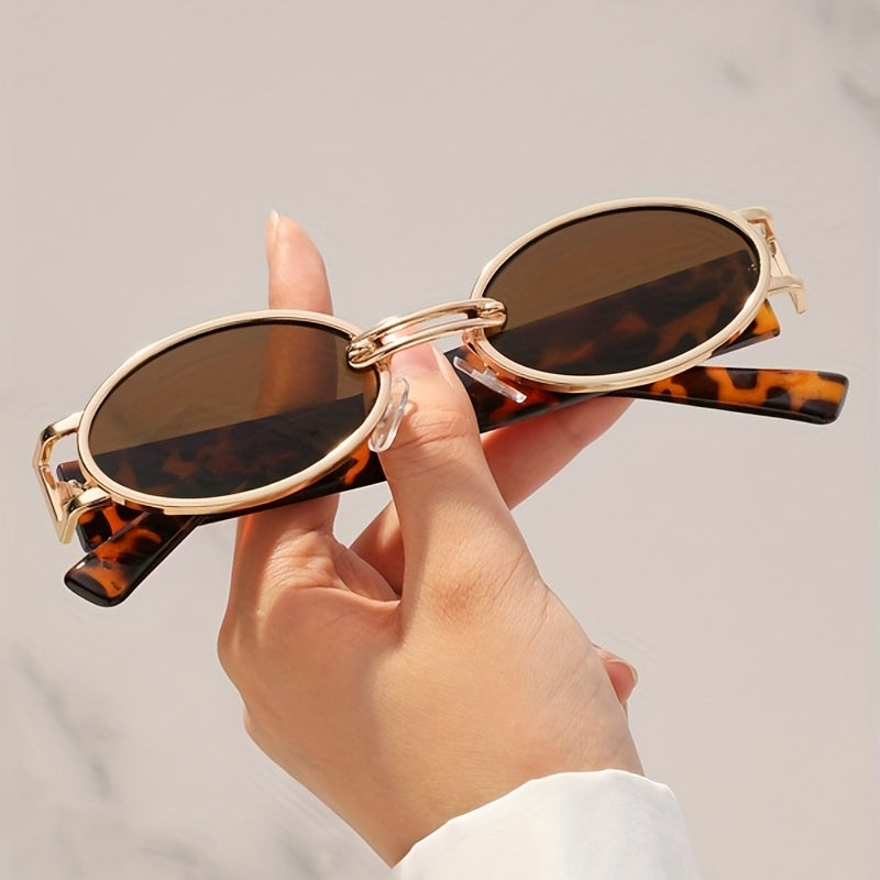 Y2K Oval Metal Sunglasses Retro Tortoiseshell UV400 Sun Shades