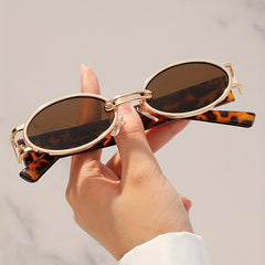 Y2K Oval Metal Sunglasses Retro Tortoiseshell UV400 Sun Shades