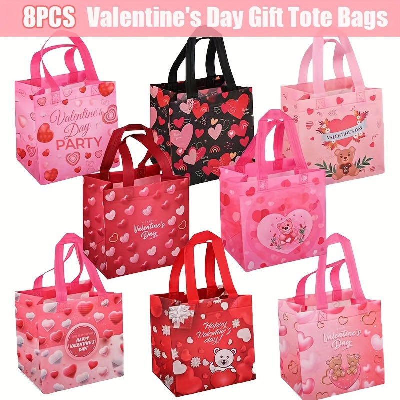 8pcs Valentines Reusable Gift Bags Treat Bags Handles Valentines Party Bags