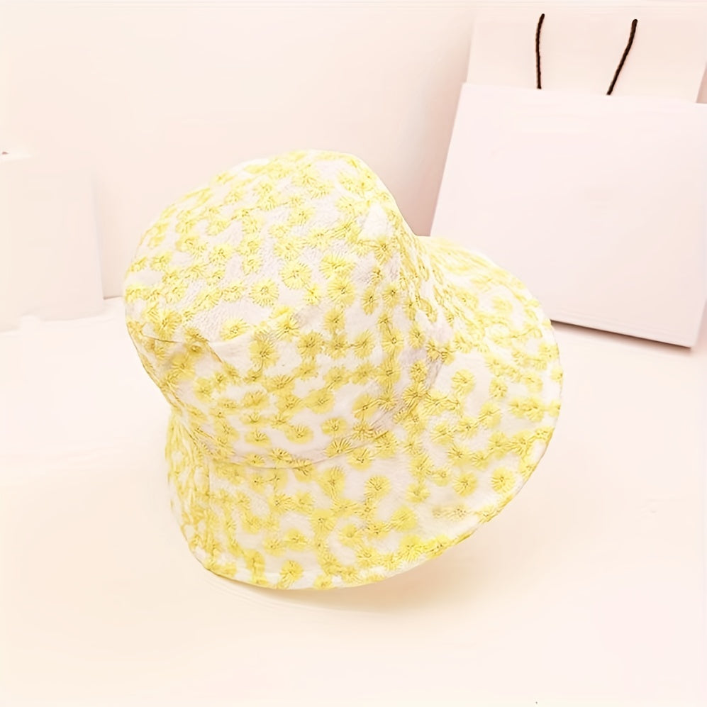 Mesh Lace Flower Embroidery Fisherman Hat for Women