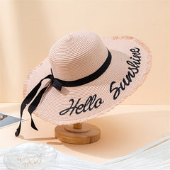 Large Sun Hat Hello Sunshine Embroidery Straw Hats Breathable Travel Beach Cap