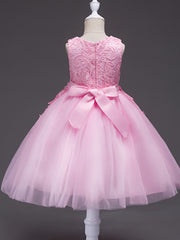 Girls Sleeveless Puffy Princess Dress Flowers Embroidery Tulle Tutu Dress