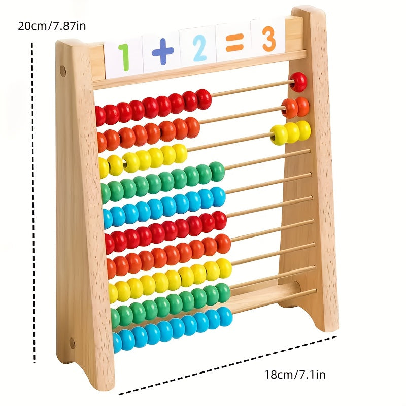 Wooden Abacus with Colorful Beads and Number Cards