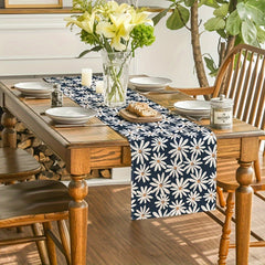 Navy Daisy Flowers Spring Table Runner Home Party Decor 33x182 Cm