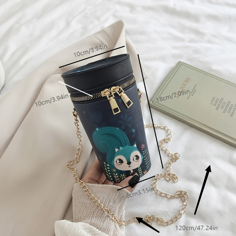 Animal Pattern Cylinder Bucket Bag Mini Chain Crossbody Purse