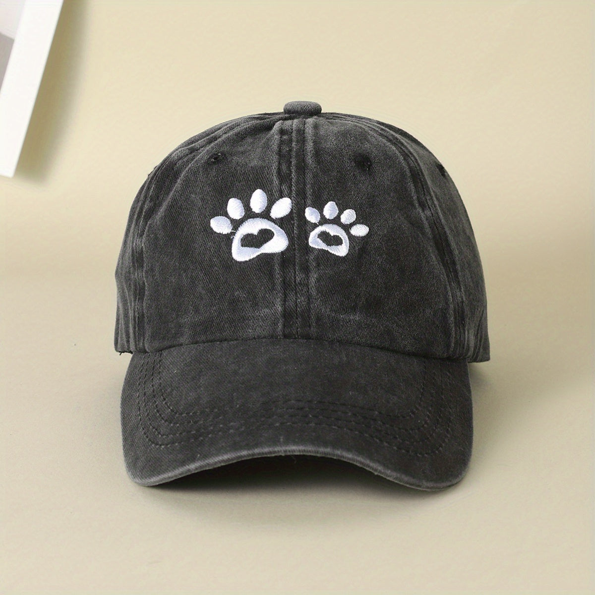 Gray Paw Print Embroidery Baseball Cap Distressed Dad Hat