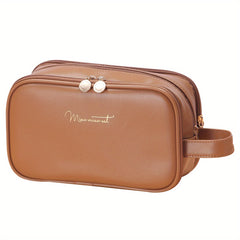 Portable Layer Cosmetic Bag Waterproof Makeup Brush Organizer PU Leather