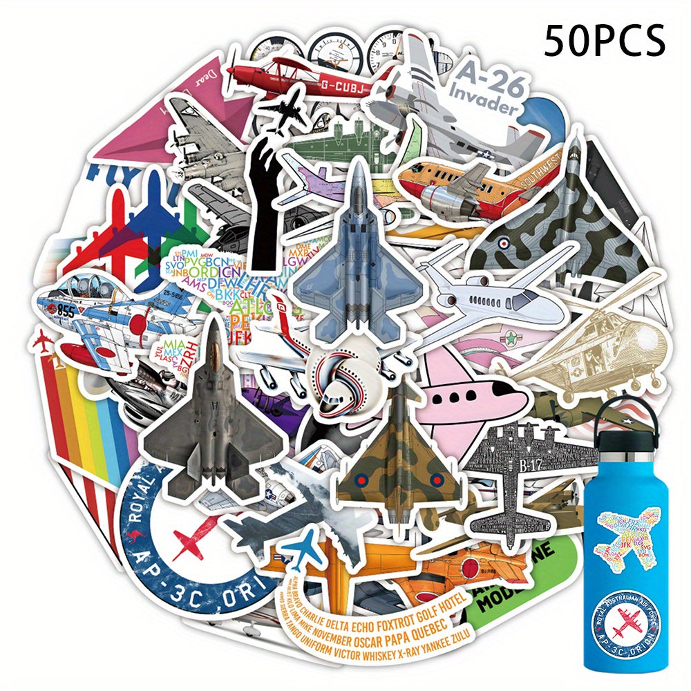 50pcs Aircraft Waterproof Decals For Bottles Laptop Luggage
