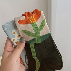 5 Pairs Floral Print Socks Comfy & Mid Tube Socks Women's Stockings