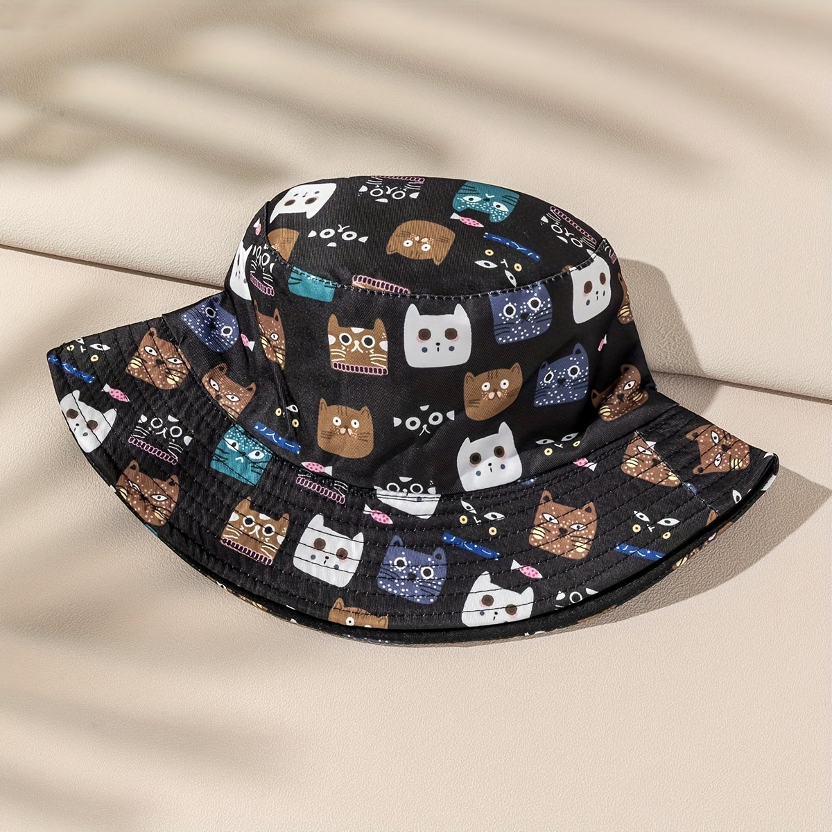 Cat Print Family Bucket Hat Reversible Basin Hat Unisex Fisherman