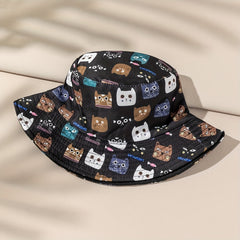 Cat Print Family Bucket Hat Reversible Basin Hat Unisex Fisherman
