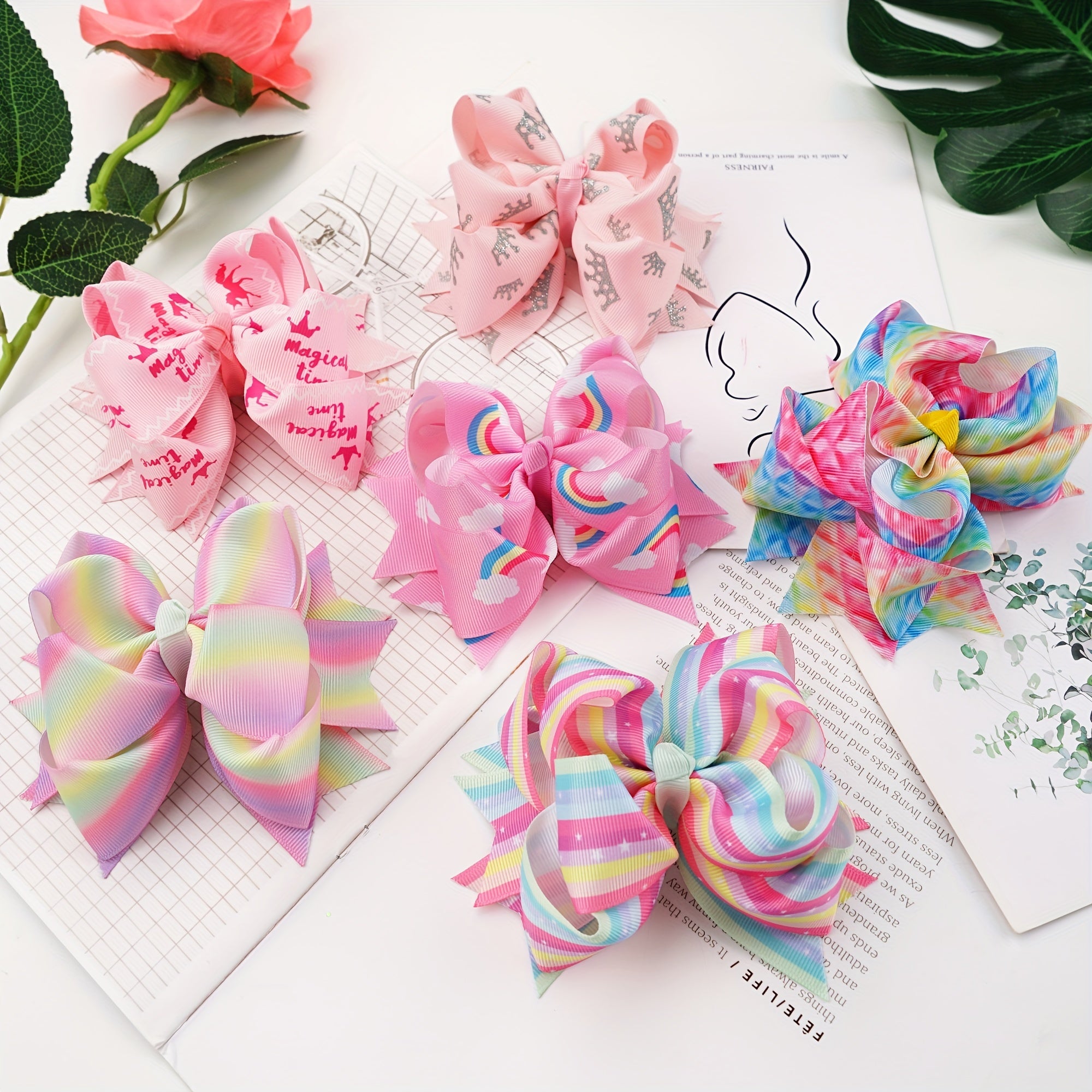 6pcs Rainbow Flower Hair Clip Set for Girls Kids
