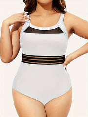  Mesh Striped Swimsuit Slimming One Piece Bathing Suit