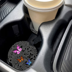 Flower Butterfly Print Car Coasters Anti Slip Cup Pad Interior Supplies