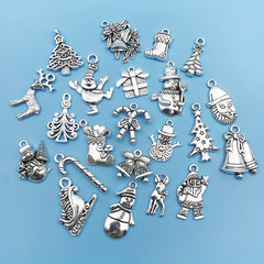 20pcs Antique Silver Christmas Charms Pendants for DIY Jewelry Making
