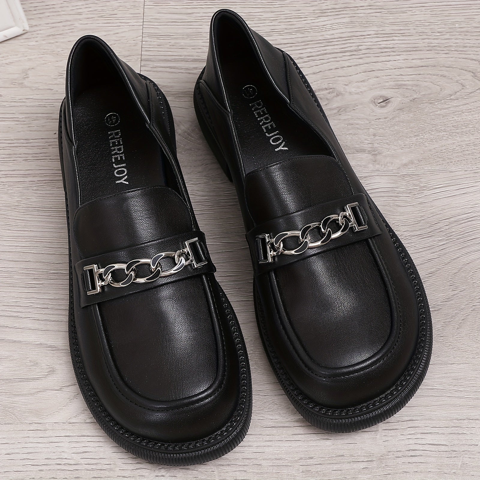 Chain Decor Chunky Heel Loafers British Style Work Shoes