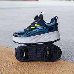 Boy's Roller Shoes Rotating Buckle Skate Sneakers Kids Teen Outdoor