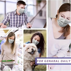100pcs Grey Disposable Face Masks 3 Ply Nose Mouth Cover Elastic Ear Loop